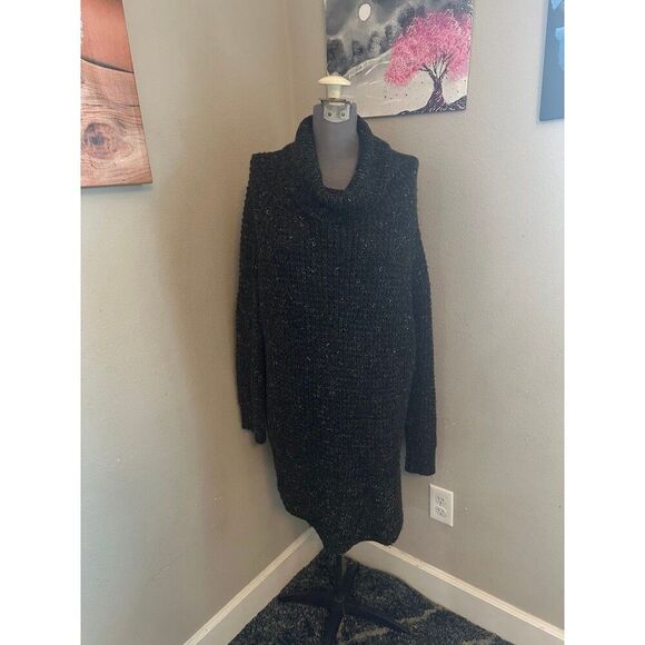 Free People Womens Sweater Dylan Tweedy Cowl Neck Wool Linen Blend Dark Grey S - Picture 5 of 8